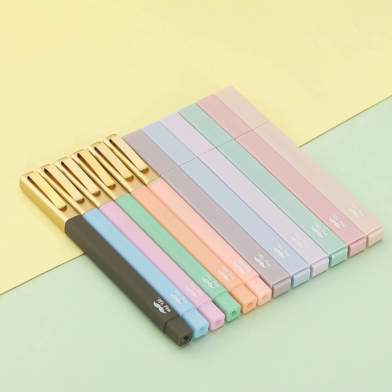 Pastel Highlighters & Black Ballpoint Pens Set, 12 Pack (Multicolor Variation)