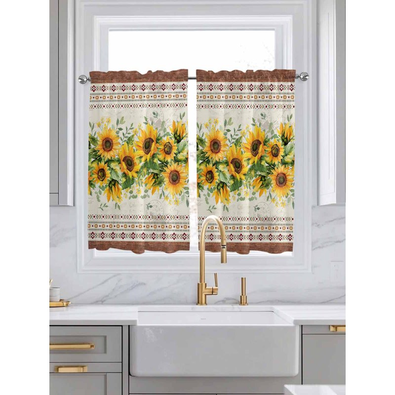 Farmhouse Sunflower Tier Curtains - Light-Filtering Window Treatment for Bedroom & Bathroom