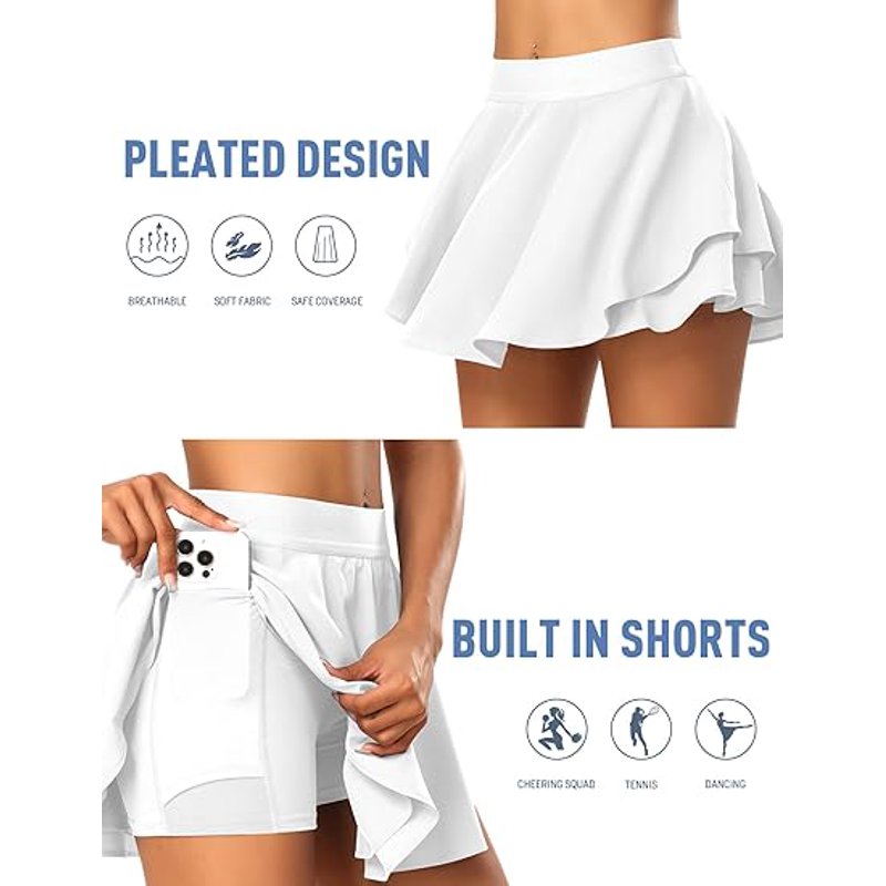 Women’s Pleated Tennis Skirt with Shorts and Pockets High Waist Athletic Skort