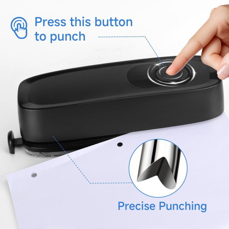 Electric 3-Hole Paper Puncher - 20-Sheet Capacity, Corded & Battery Operated, Office & Home Use