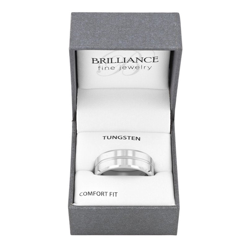 Men's Tungsten Grooved Comfort Fit Wedding Band - 8MM Men's Ring