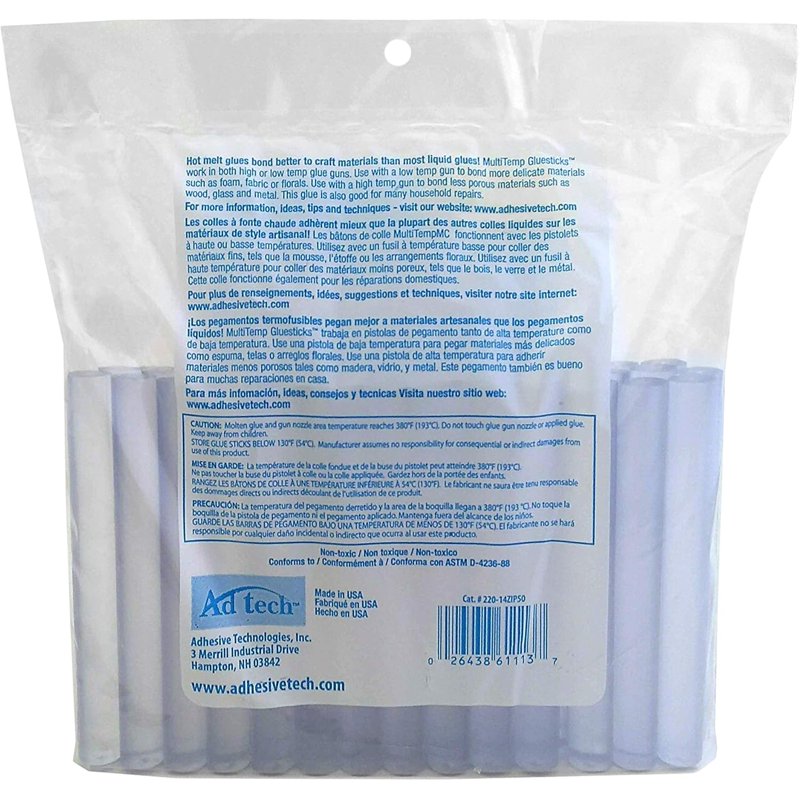Full Size Hot Glue Sticks 50-Pack - Multi-Temp Adhesive for Crafts & Repairs