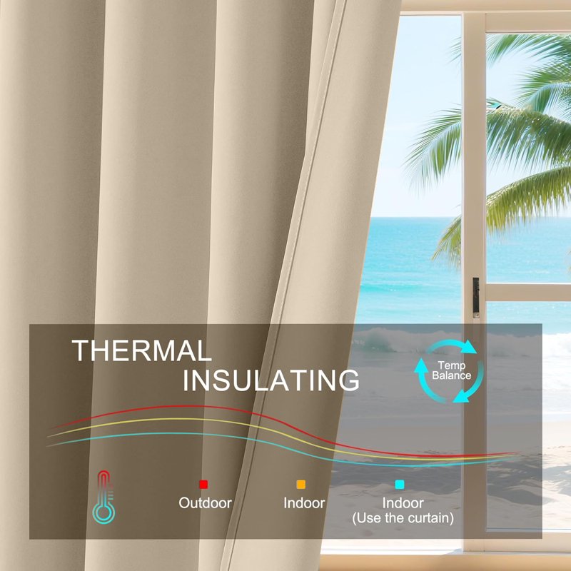Blackout Curtains 2 Panels Light Blocking Window Drapes for Bedroom & Living Room