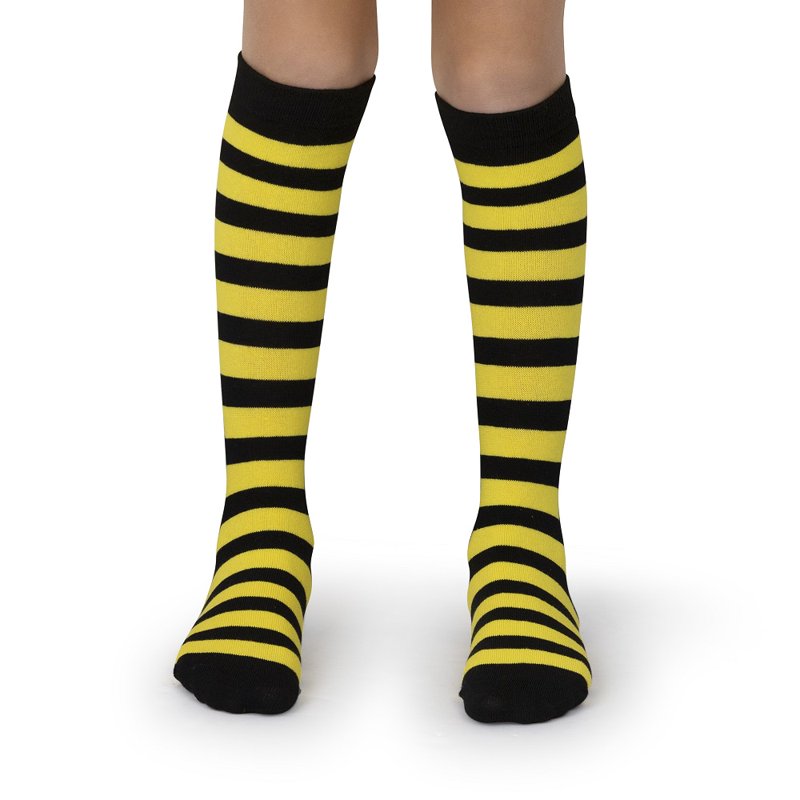 Dress Up America Knee-High Striped Socks for Kids - Black & Yellow (Variation: Black & Yellow, 10), Dress-Up Costume & Everyday Wear