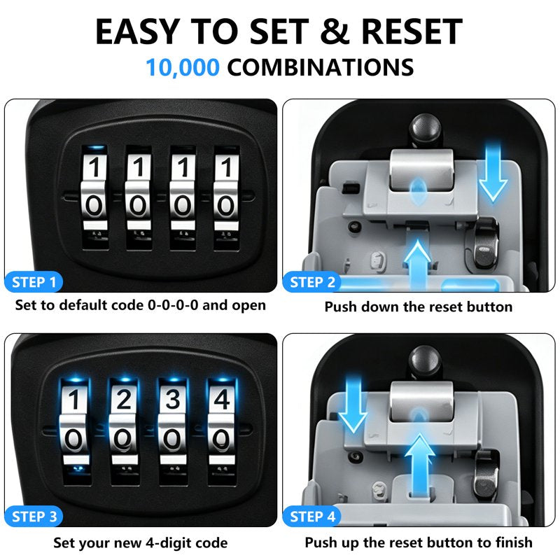 Wall Mounted Key Lock Box with Resettable 4-Digit Combination Weatherproof Safe