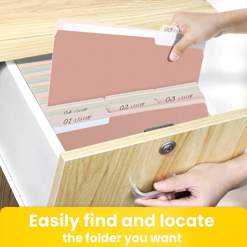 Colorful File Folders - 8.5 x 11 Letter Size, 100 Pack, 1/3 Cut Tabs, Pastel Colors