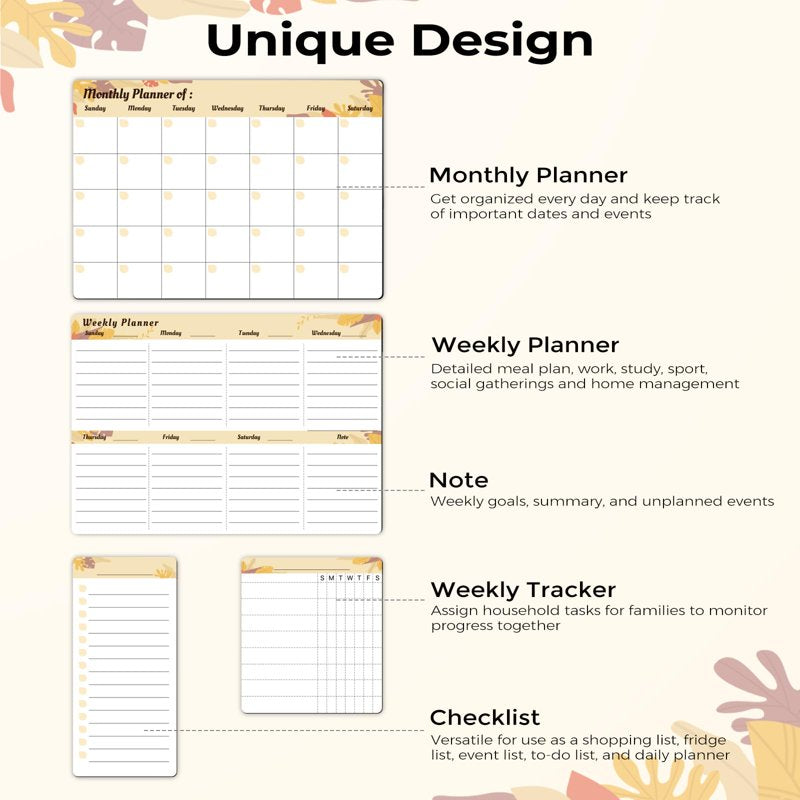 Magnetic Refrigerator Calendar Whiteboard - 17x11 Inch Family Planner & Menu Board