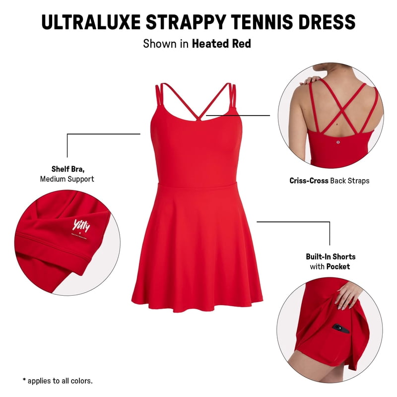 Women's Active Tennis Dress with Built-In Shorts & Supportive Straps - Black