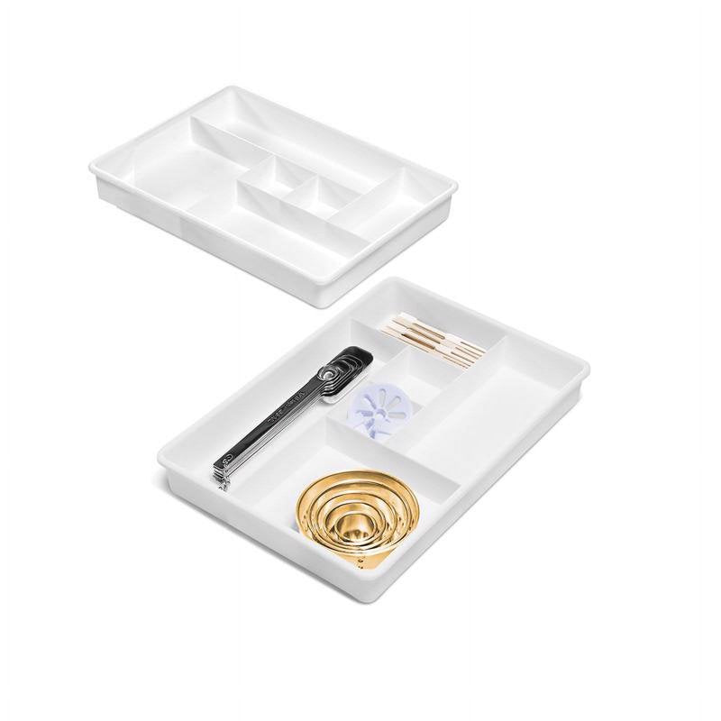 Drawer Organizer Tray - White, Two Compartment Storage Solution