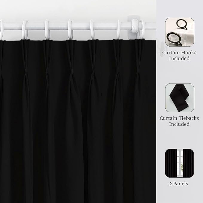 Blackout Pinch Pleat Curtains - Thermal Insulated Room Darkening Drapes