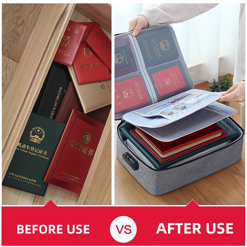 Fireproof Waterproof Document Bag with Lock - Multi-Layer Safety Organizer for Passports, Money, Laptop