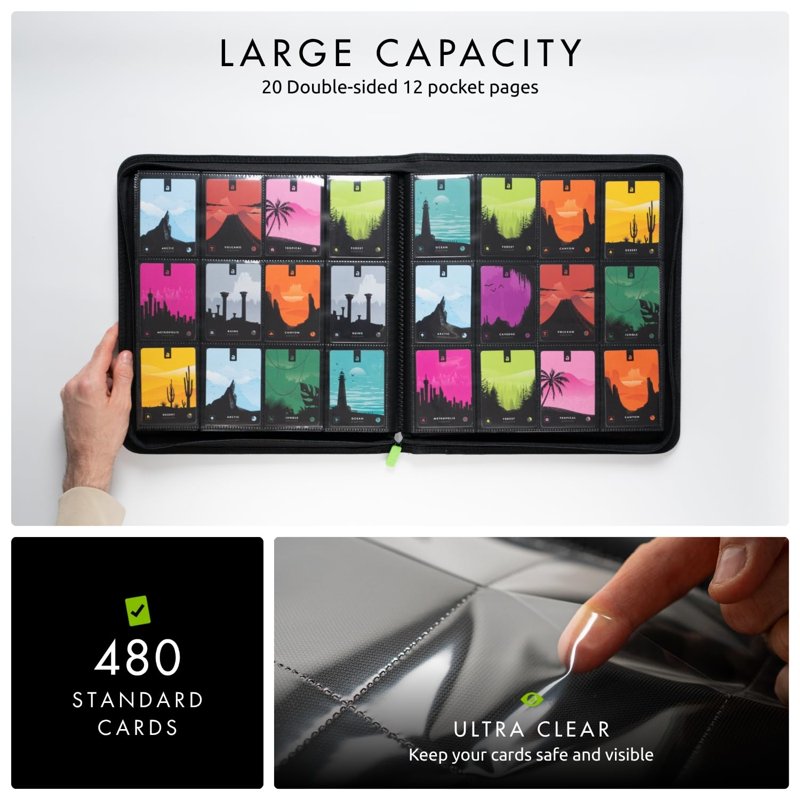 12-Pocket Trading Card Zip Binder - Holds 480 Cards, Premium Exo-Tec Material