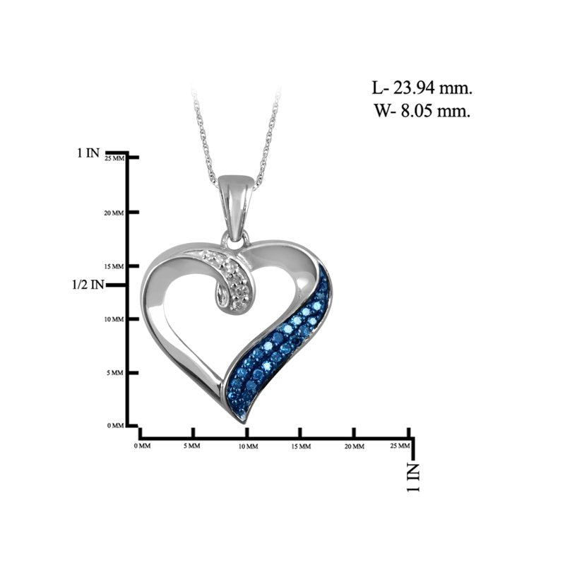 1/7 Carat Blue and White Diamond Heart Pendant Sterling Silver Jewelry