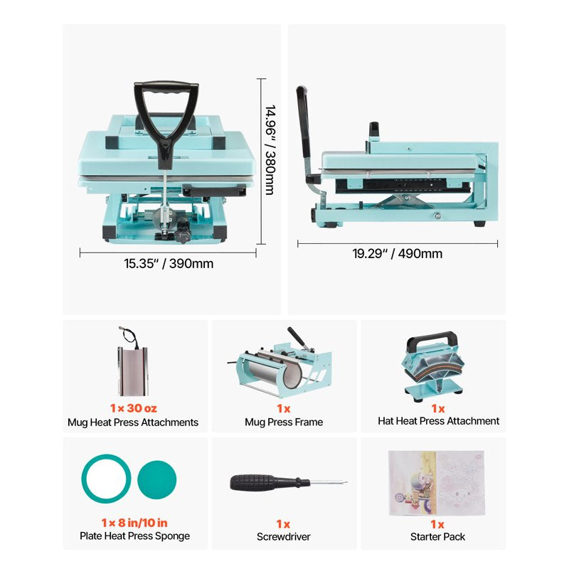 15x15 Inch Heat Press Machine 5-in-1 Multifunction Sublimation Press with Adjustable Pressure