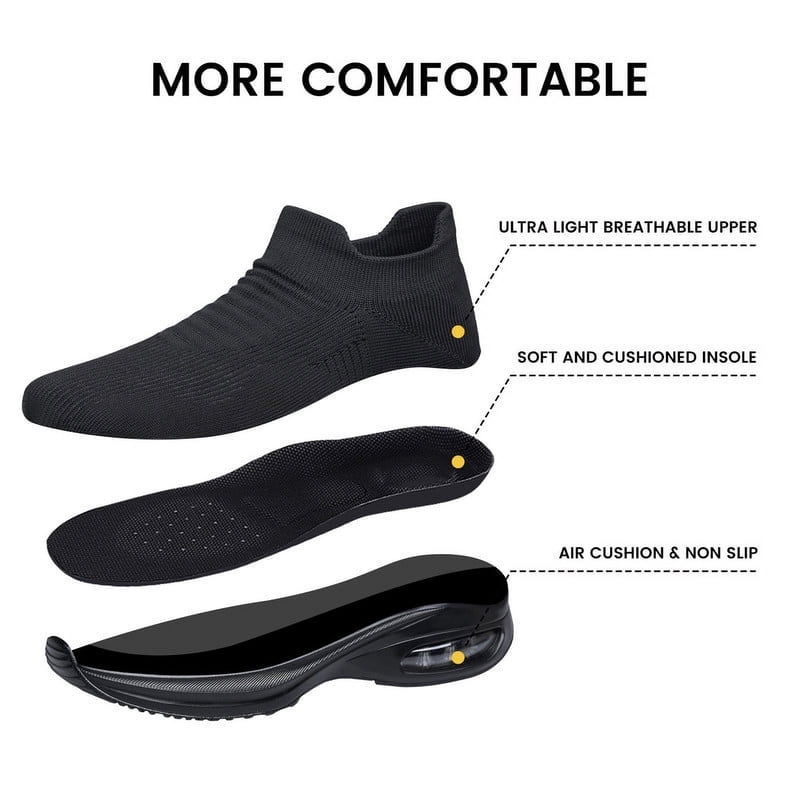 Men's Lightweight Breathable Non-Slip Walking Shoes - All Black Size 7.5