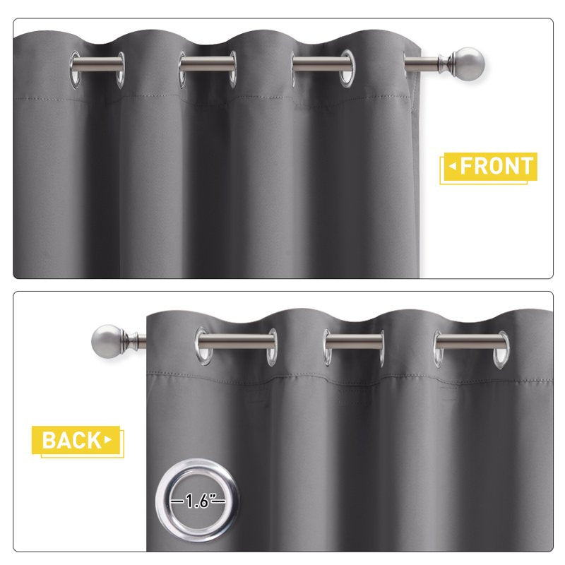Blackout Noise Canceling Thermal Curtains for Bedroom - 3 Layers, Grommet, Grey, 52 x 72, 2 Panels