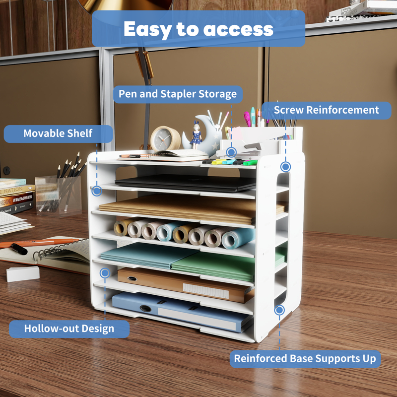 7-Tier Desk File Organizer for A3 Paper - Office & Home Storage