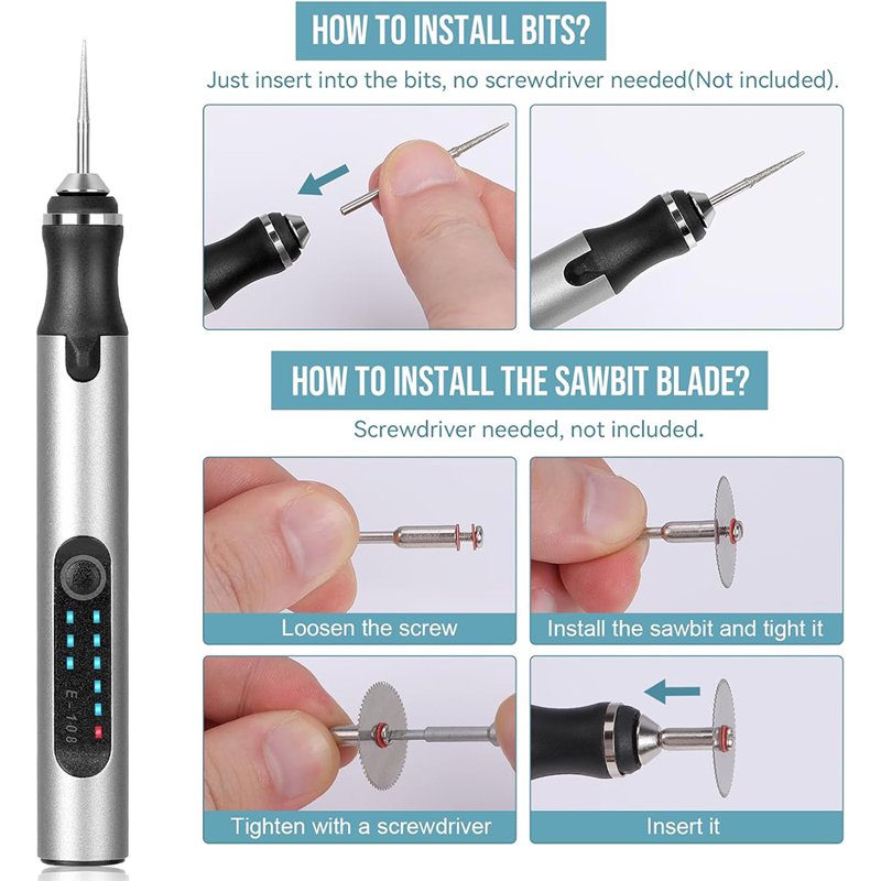Portable Electric Engraving Pen Kit with 30 Diamond Burr Bits & USB Charging