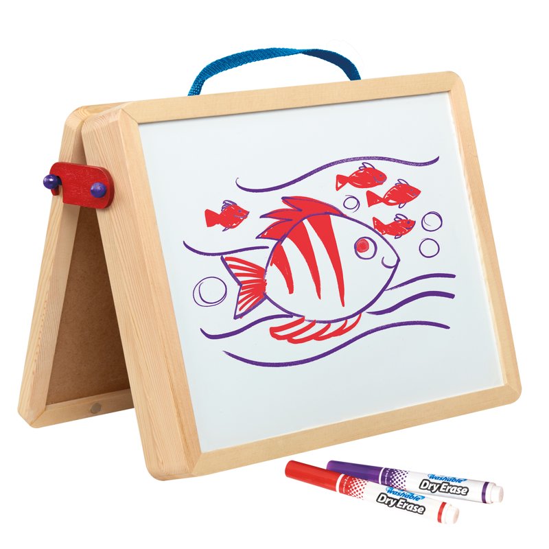 Portable Wooden Art Easel with Chalkboard and Dry Erase Board for Kids