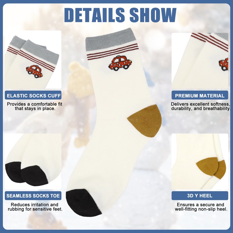 Lorrita Car Themed Kids Socks for Boys 4-7 Years, 10 Pairs – Colorful Cartoon Crew Socks