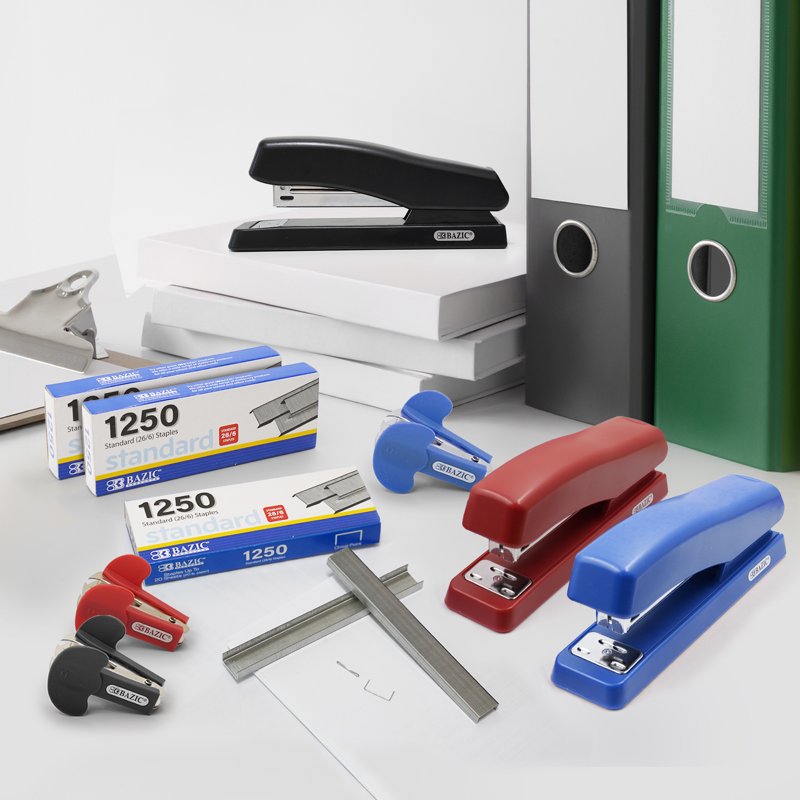 BAZIC 12-Pack Desktop Stapler Set with 1250 Staples & Remover