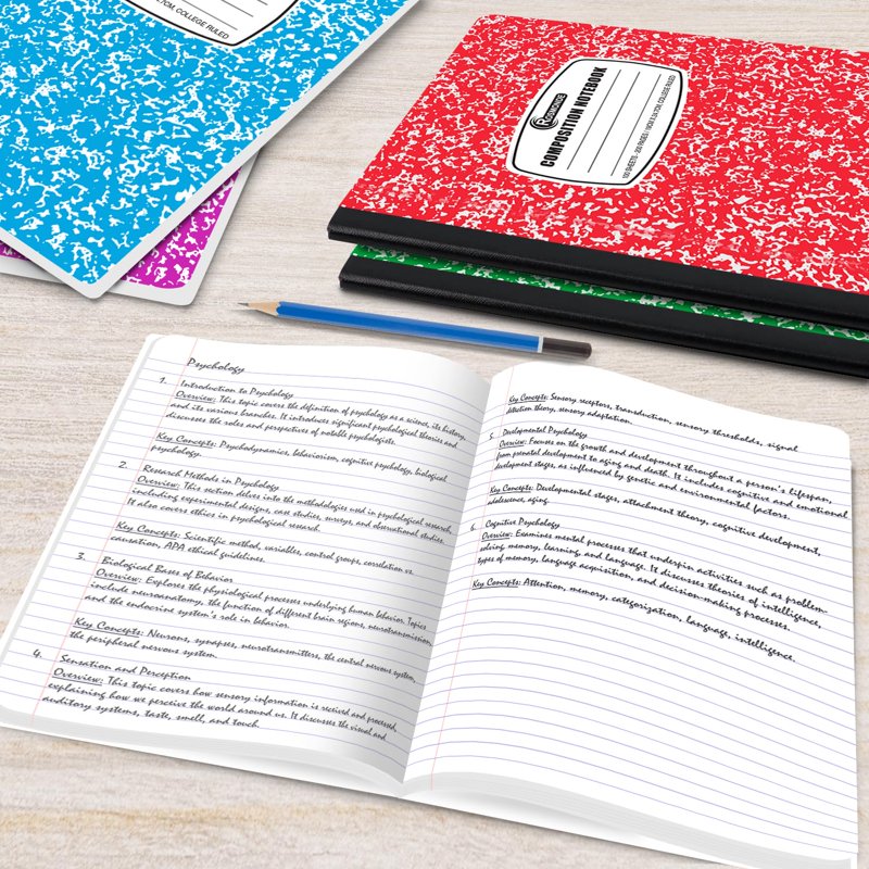50 Pack College Ruled Composition Notebooks - Assorted Marble Colors, Durable Sewn Binding