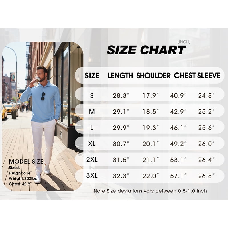 Men's Golf Polo Shirts Long Sleeve UPF 50+ Lightweight Quick Dry Casual Tops
