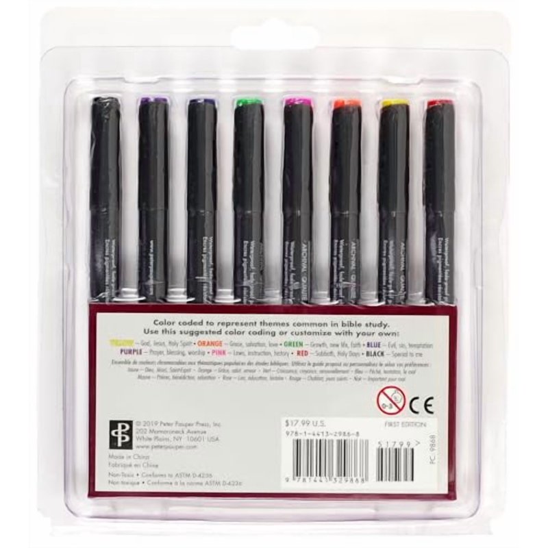 Bible Study Fine Line Pen Set - Waterproof Archival Ink, 8 Colors, 0.25mm Tips