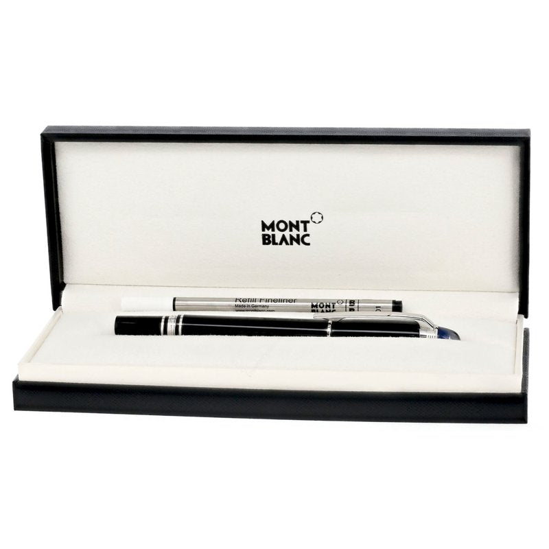 Luxury Black Resin Fountain Pen with Platinum Coated Clip & Fine Nib