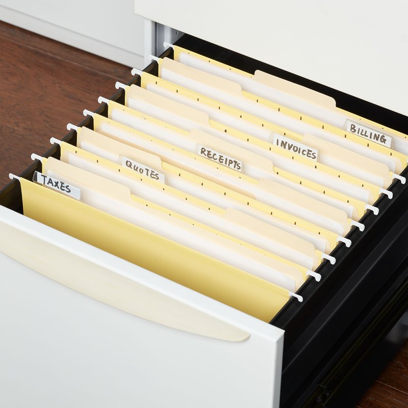 Yellow Hanging File Folders - 5-Tab Letter Size, Tear-Resistant 50-Pack