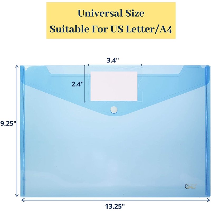 A4 Multicolor Plastic Envelope Set with Label Pockets - 10 Pack