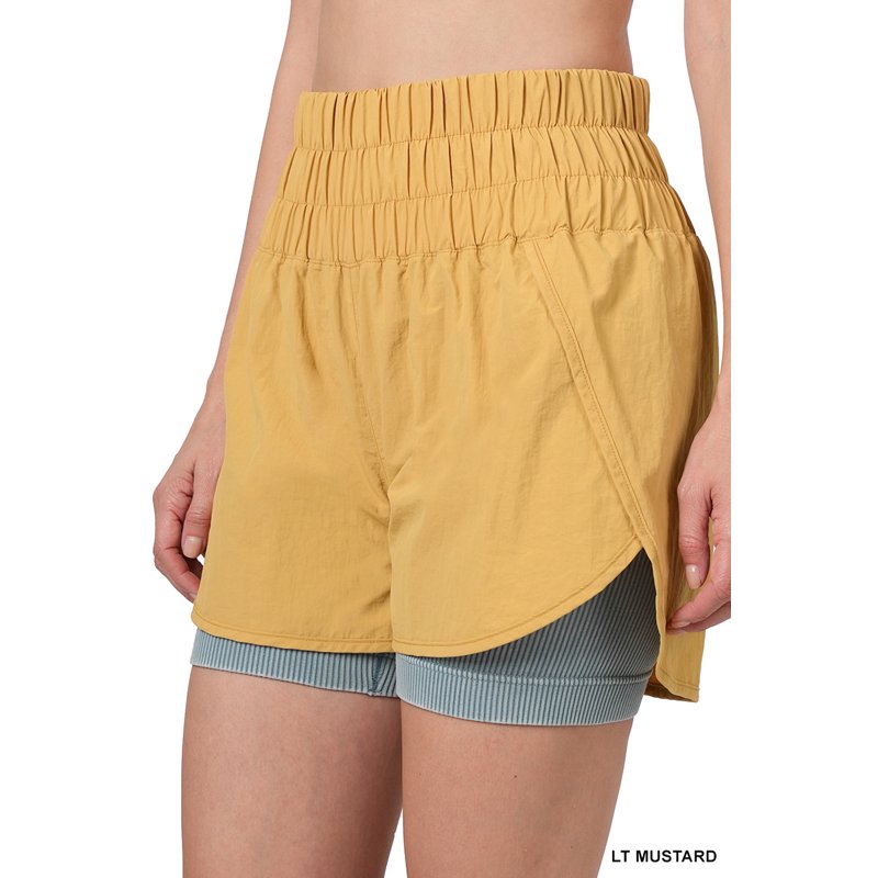 Women's Windbreaker Shorts with Smocked Waistband & Built-In Inner Brief - Active Fit