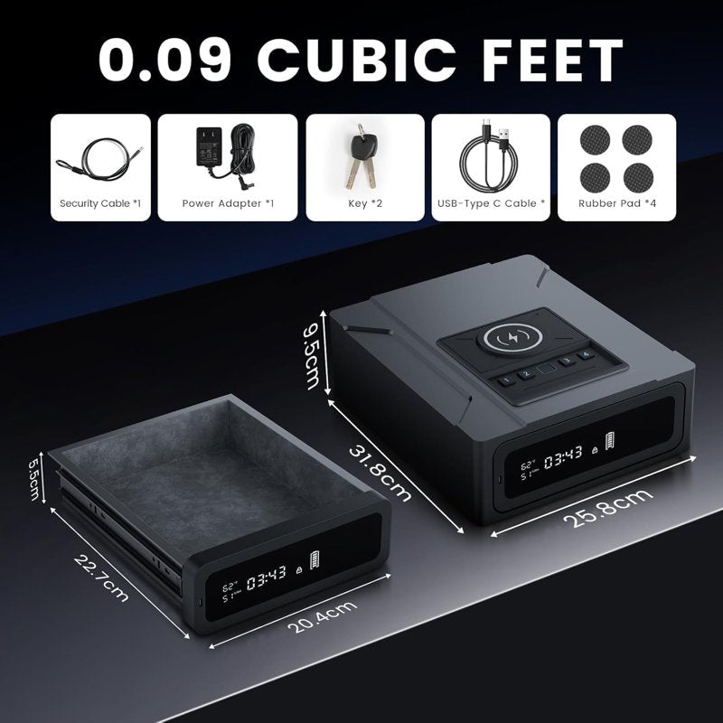 Biometric Smart Safe with Wireless Charging Digital Clock and Quick Access