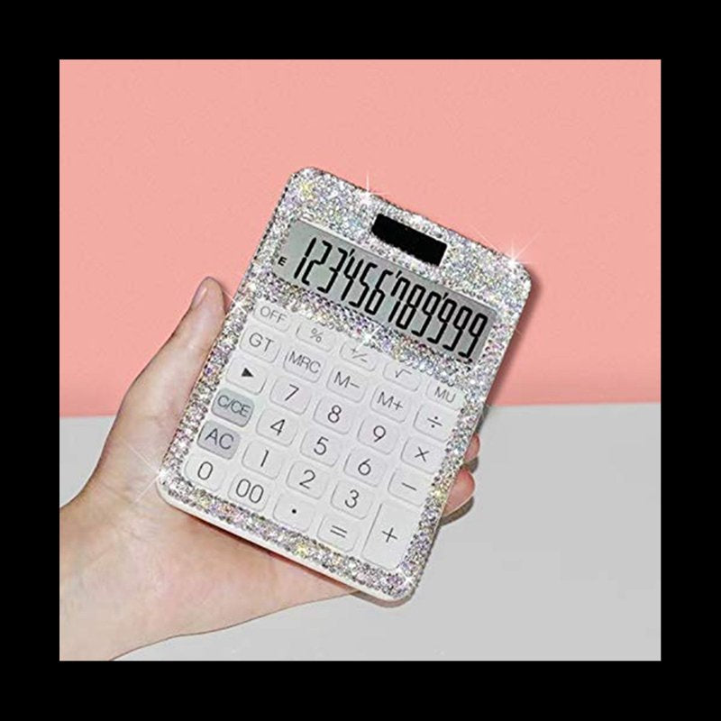 Dazzling Rhinestone 12-Digit Solar & Battery Power LCD Calculator for Office & School