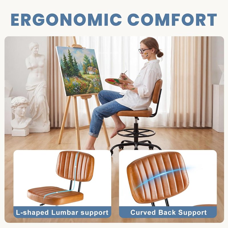 Adjustable Tall Office Drafting Chair with Foot Ring - Swivel Task Chair for High Desks