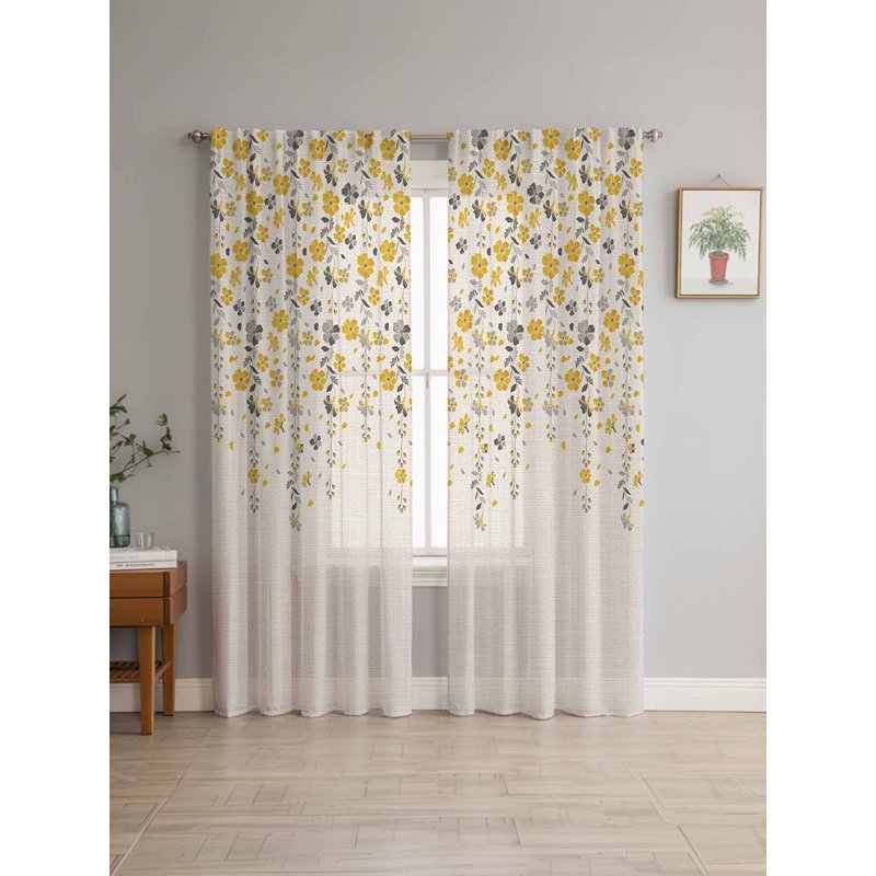 Sheer Curtain Panels - Light Filtering Linen Voile Draperies for Living Room & Kitchen