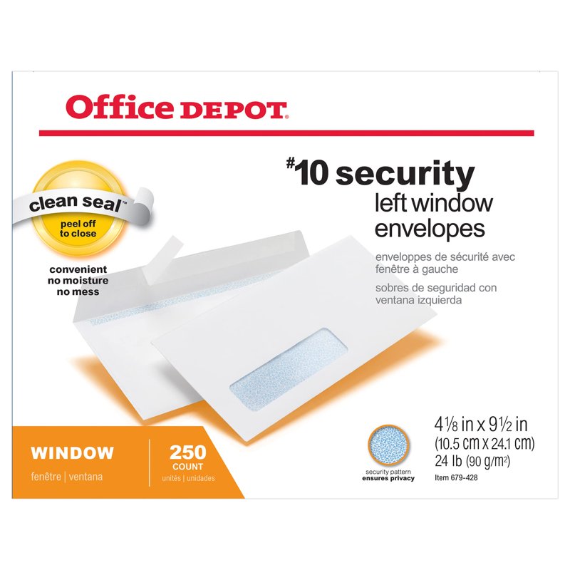 Security Window Envelopes #10 Pack of 250 White Privacy Seals Office Depot