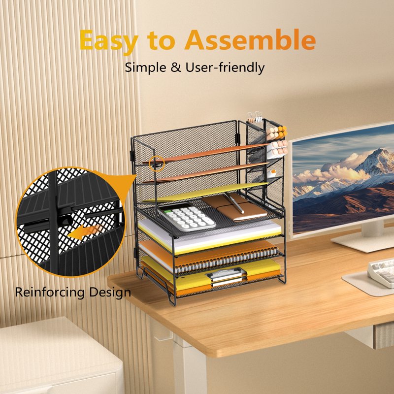 7-Tier Mesh Desk Organizer with Pen Holder for Office Supplies