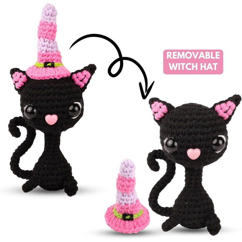 Halloween Black Witch Cat Crochet Kit for Beginners - DIY Knitting Supplies