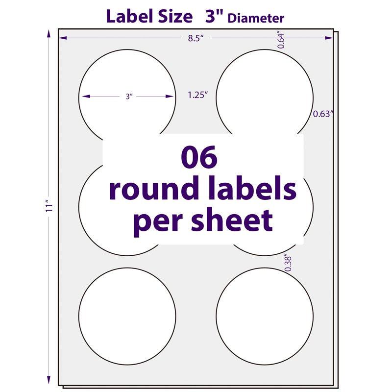 Printable 3-Inch Round Labels - 150 White Sticker Sheets for Laser & Inkjet Printers
