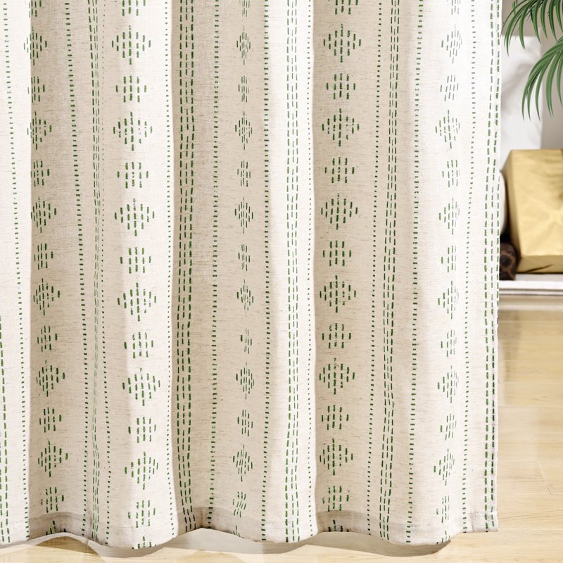 Linen Boho Farmhouse Curtains Set - Light Filtering Geometric Striped Window Drapes, 52x84 inches