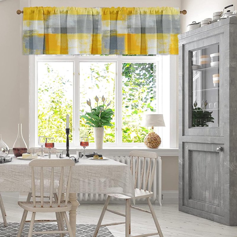 Modern Abstract Window Valances 2 Pack - Blackout Curtains for Living Room and Kitchen