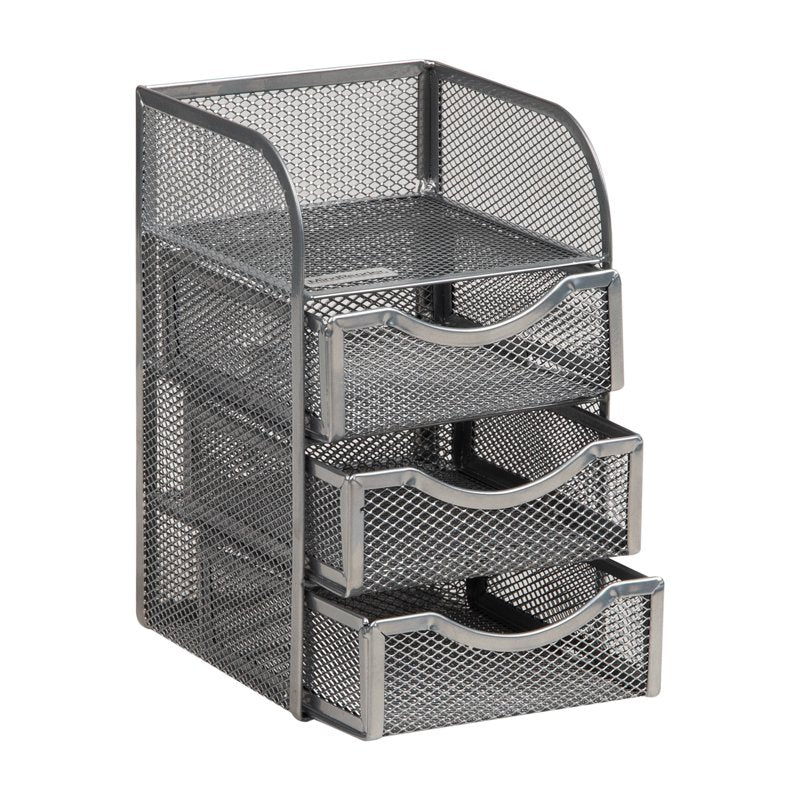 Metal Desktop Organizer with Pull-Out Drawers for Office and Makeup Storage