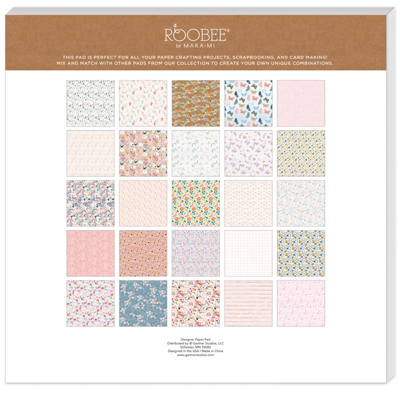 Garden Flower Scrapbook Paper Pad - 50 Sheets, 25 Designs, 12x12 Inches