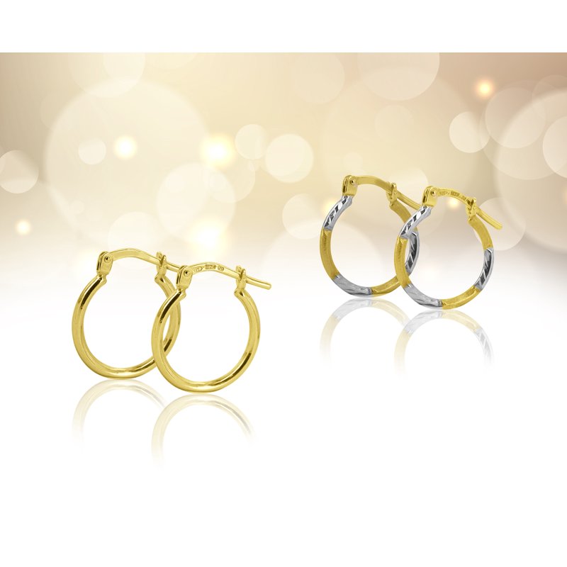 14K Gold Plated Sterling Silver Hoop Earrings Set - 2 Pairs, Diamond Cut, Hypoallergenic