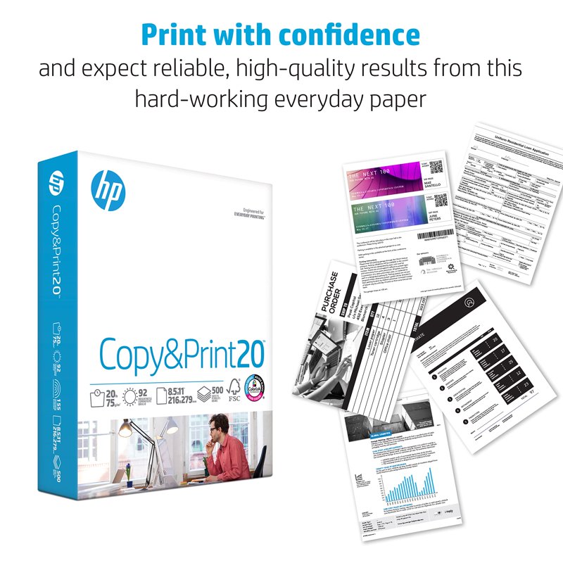 HP Copy & Print 20 Printer Paper - 8.5 x 11 Inches, 20 lb, 92 Bright White, 5 Reams