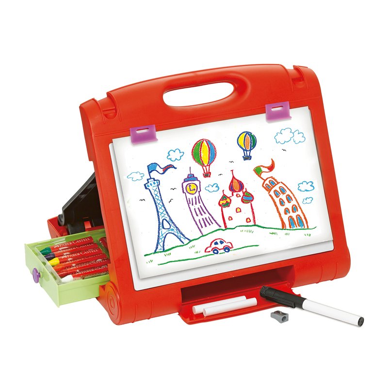 Kids Travel Art Easel Set with 37 Art Supplies - Drawing, Whiteboard & Chalkboard