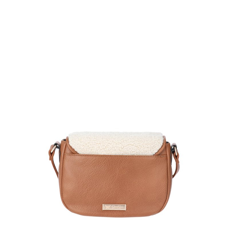 Jessica Simpson Women's Crossbody Handbag with Faux Shearling, Cognac