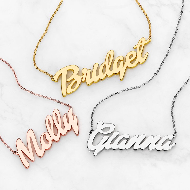 Personalized Name Necklace Sterling Silver Gold Rose Gold Custom Script Pendant