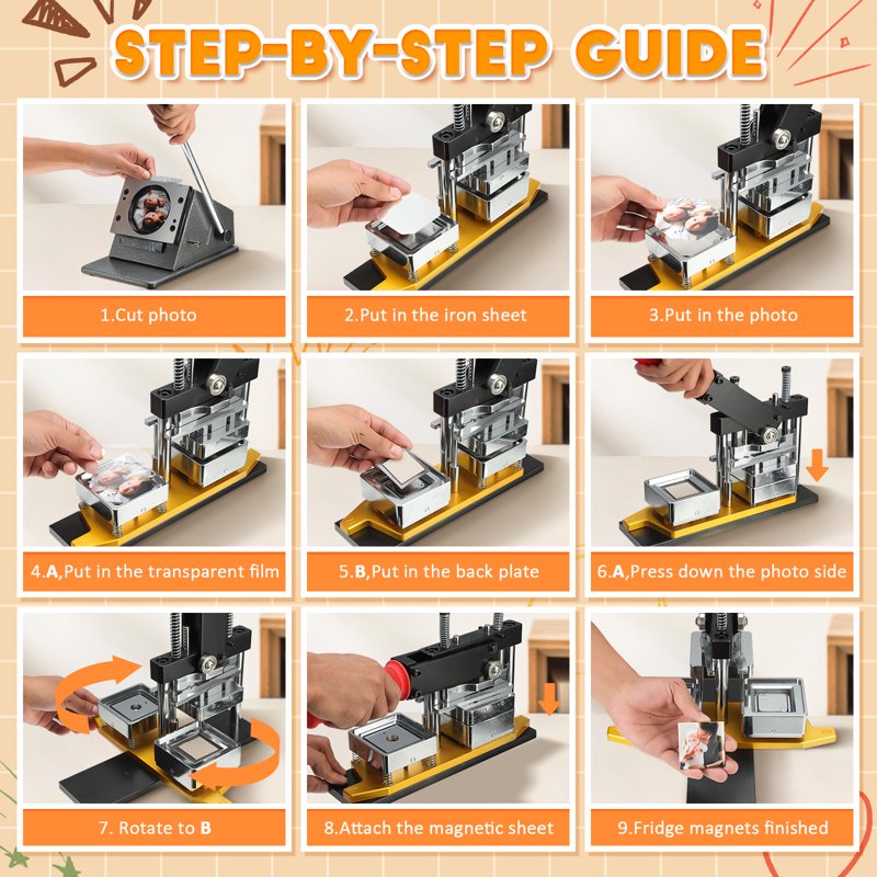 DIY Square Fridge Magnet Maker Kit with 200 Supplies - 2x2 Inch Photo Magnets
